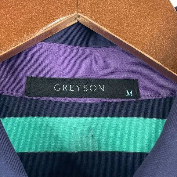 Greyson Polo Shirt Mens Medium Blue Green Striped Performance Stretch Golf * - Picture 4 of 13